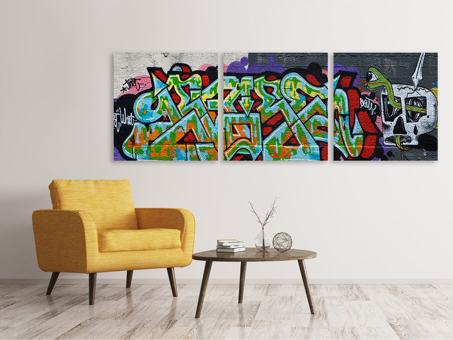 Panoramic 3-piece canvas picture Graffiti in New York