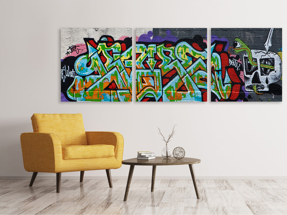 Panoramic 3-piece canvas picture Graffiti in New York