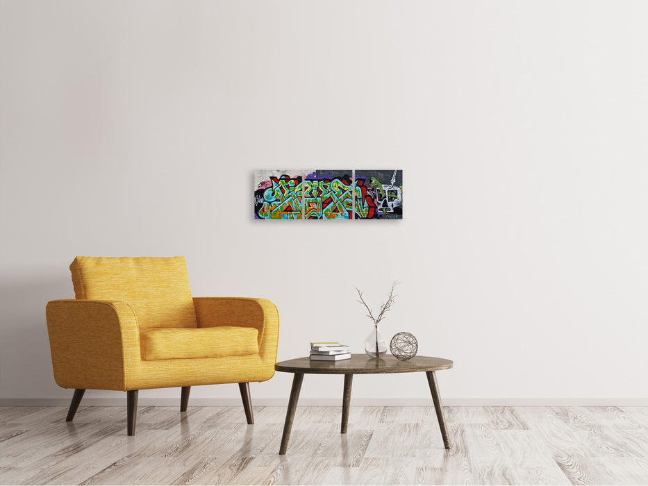 Panoramic 3-piece canvas picture Graffiti in New York