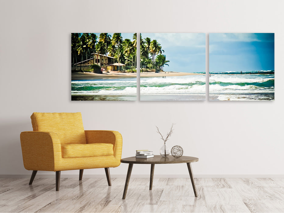 Panoramic 3-piece canvas picture The Beach