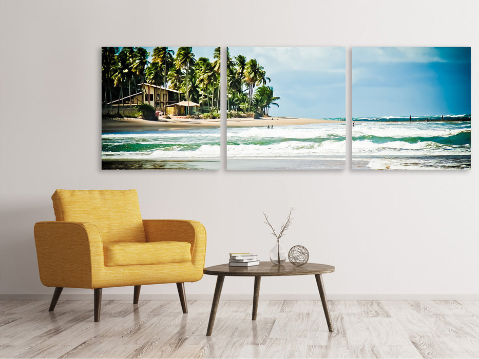 Panoramic 3-piece canvas picture The Beach