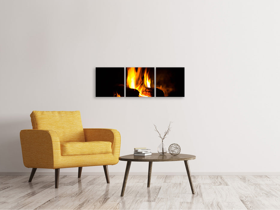 Panoramic 3-piece canvas picture The fireplace