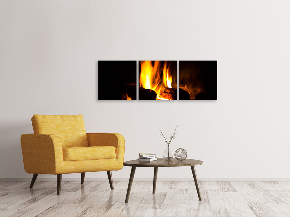 Panoramic 3-piece canvas picture The fireplace