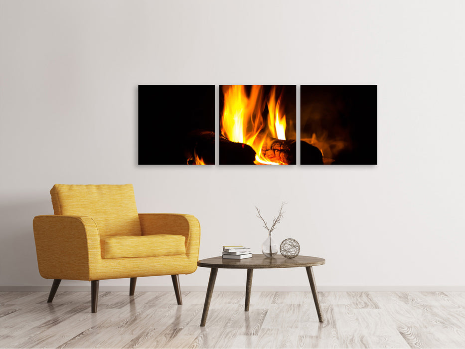 Panoramic 3-piece canvas picture The fireplace