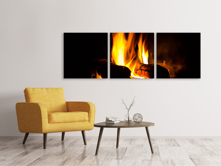 Panoramic 3-piece canvas picture The fireplace