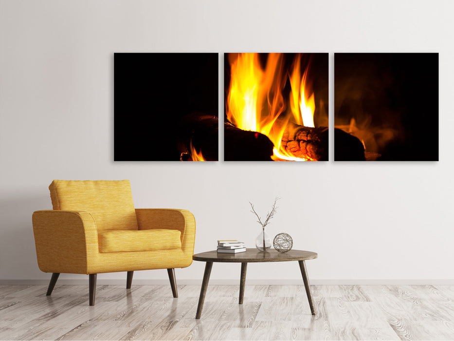 Panoramic 3-piece canvas picture The fireplace