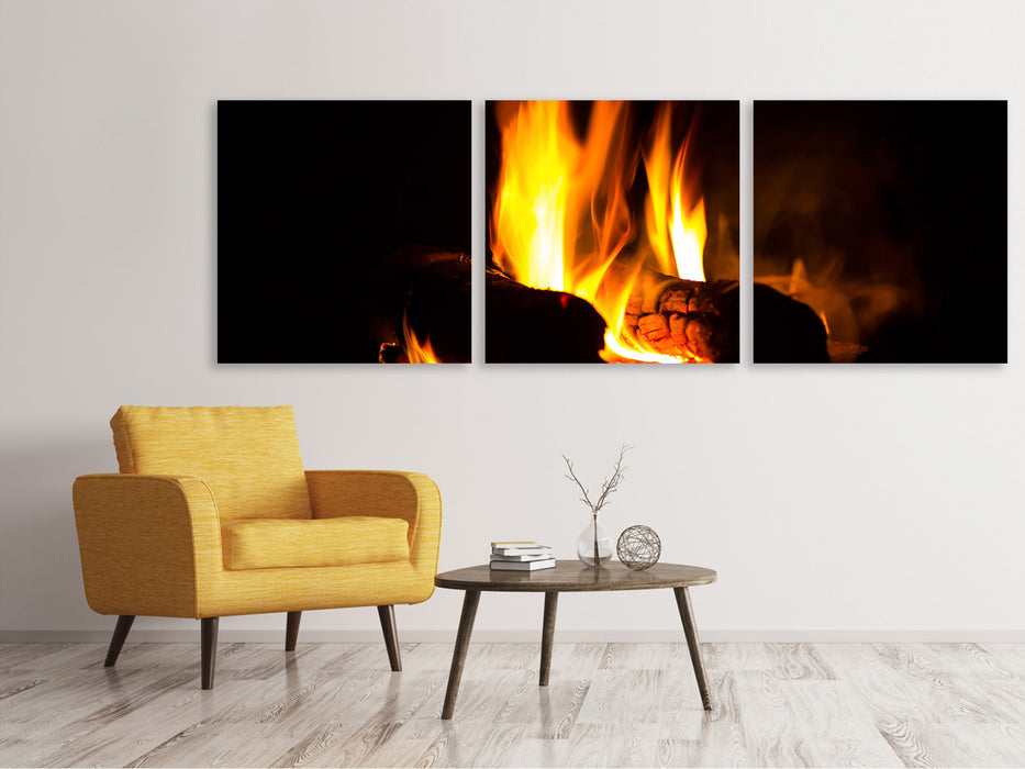 Panoramic 3-piece canvas picture The fireplace