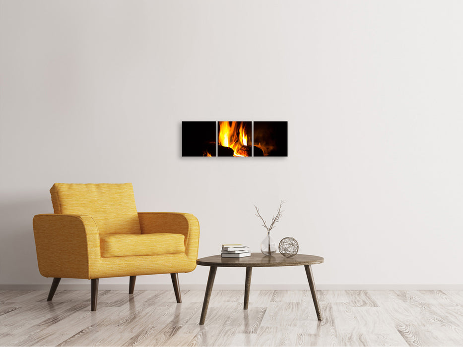 Panoramic 3-piece canvas picture The fireplace