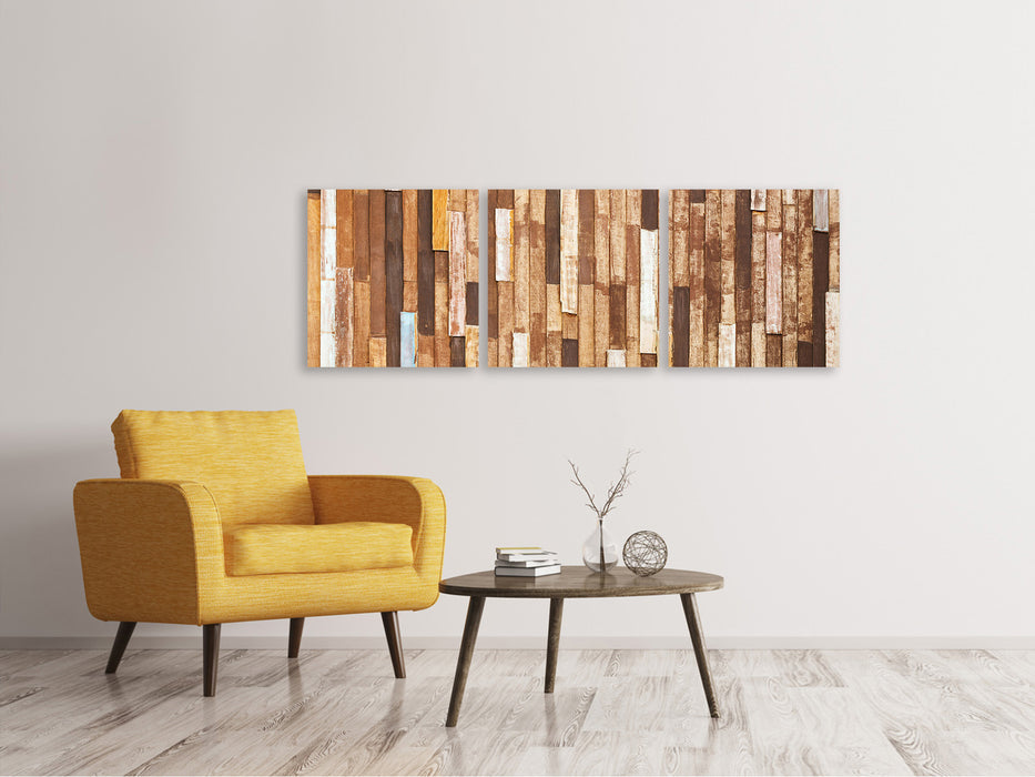 Panorama canvas picture 3 pieces design wood