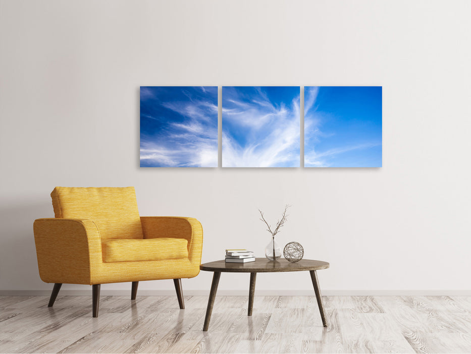 Panoramic 3-piece canvas picture veil clouds