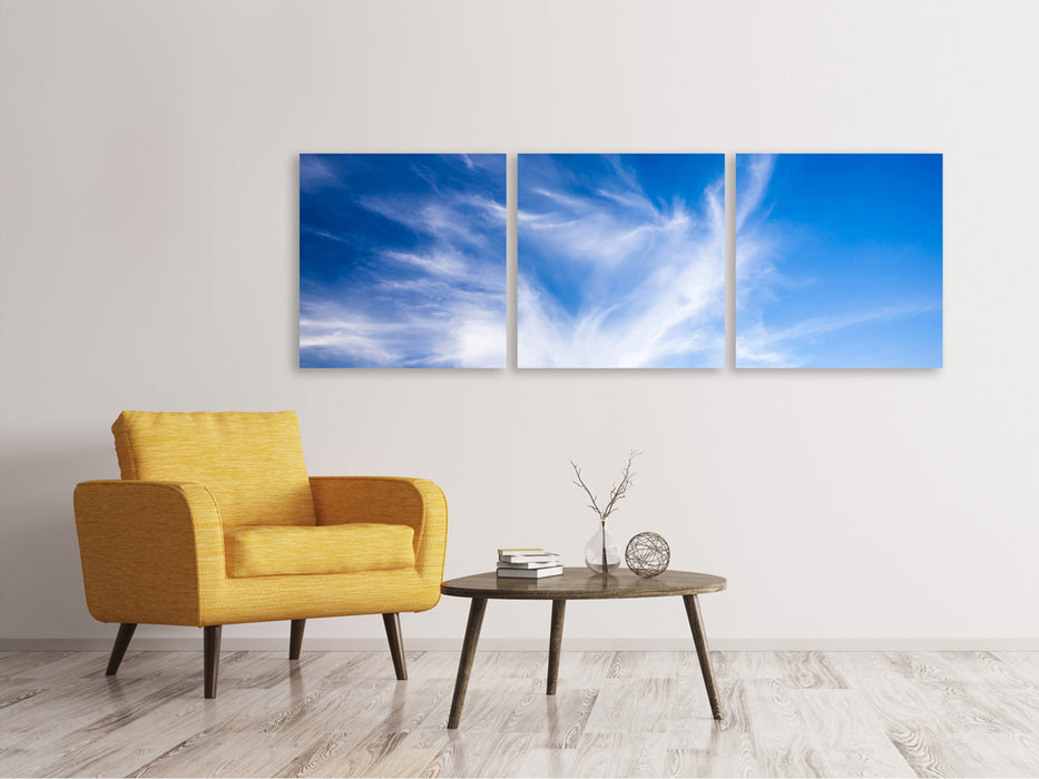 Panoramic 3-piece canvas picture veil clouds