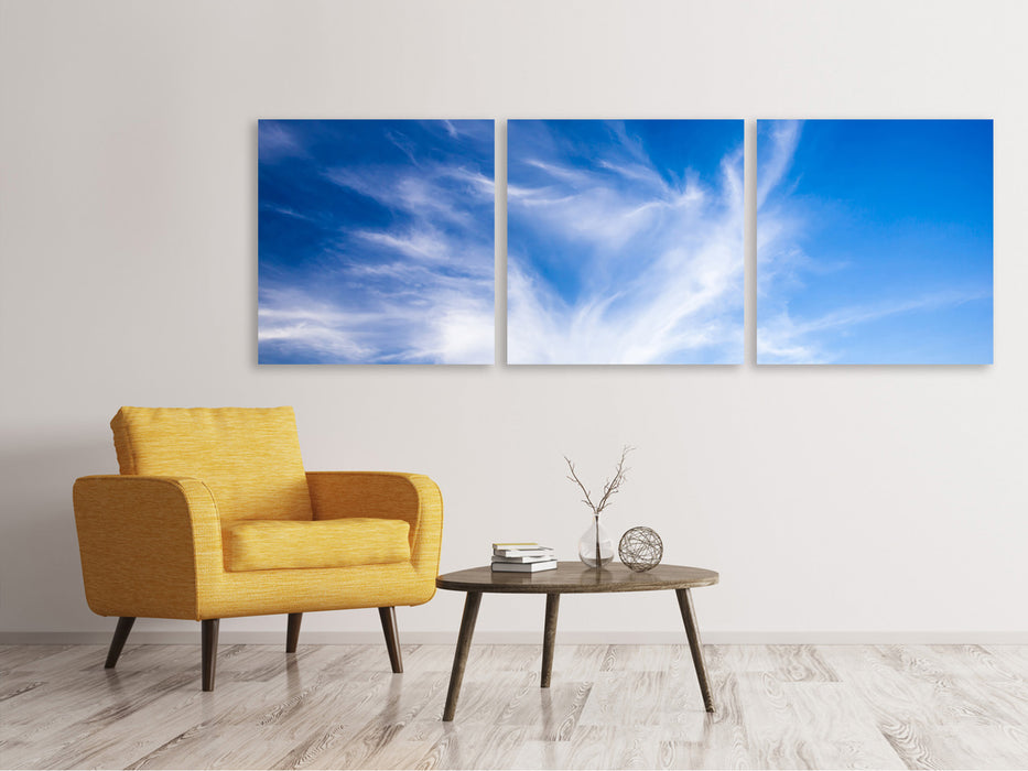 Panoramic 3-piece canvas picture veil clouds