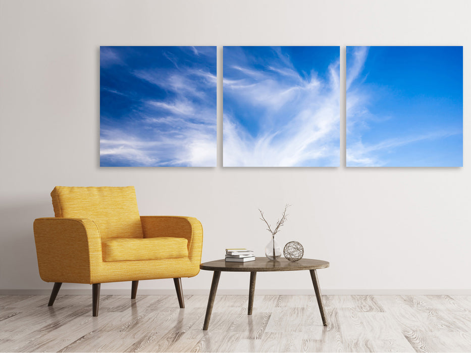 Panoramic 3-piece canvas picture veil clouds