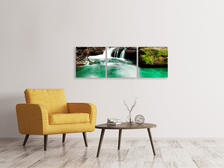 Panorama Leinwandbild 3-teilig Der Fluss am Wasserfall