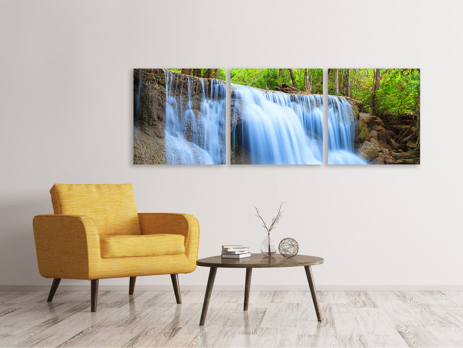 Panoramic 3-piece canvas picture Si Nakharin waterfall