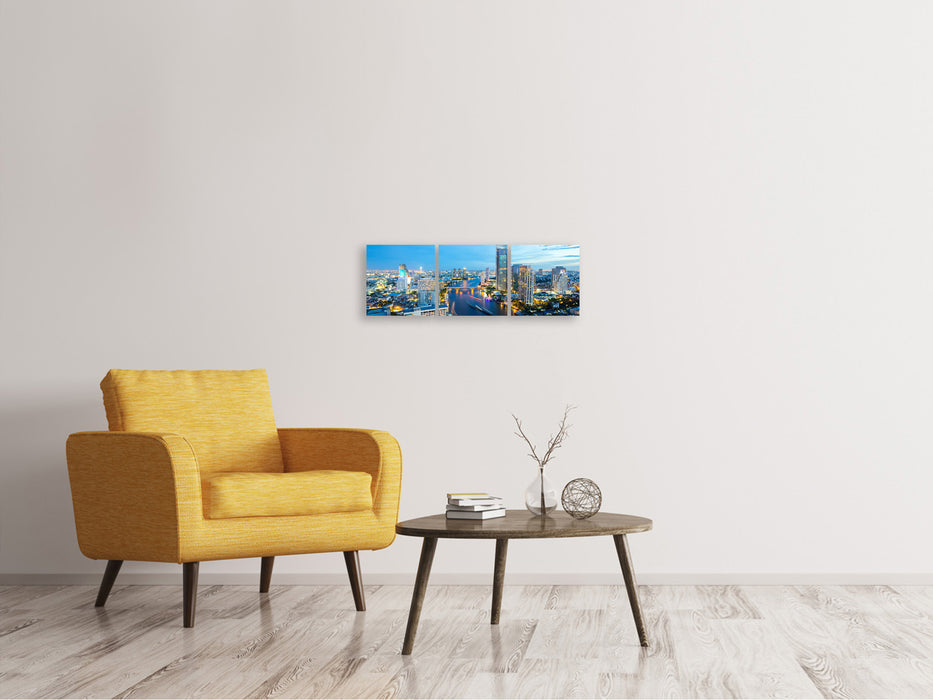 Panoramic 3-piece canvas picture Skyline Bangkok at dusk