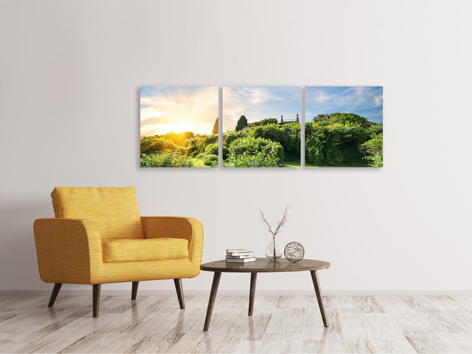 Panoramic 3-piece canvas picture Sunrise in the park