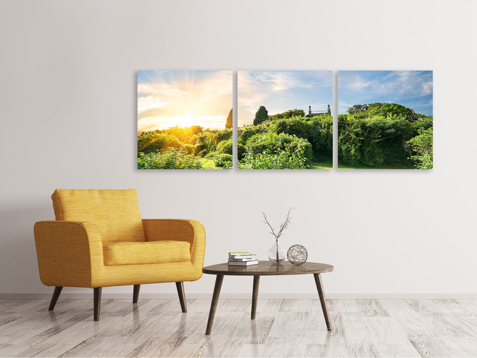 Panoramic 3-piece canvas picture Sunrise in the park