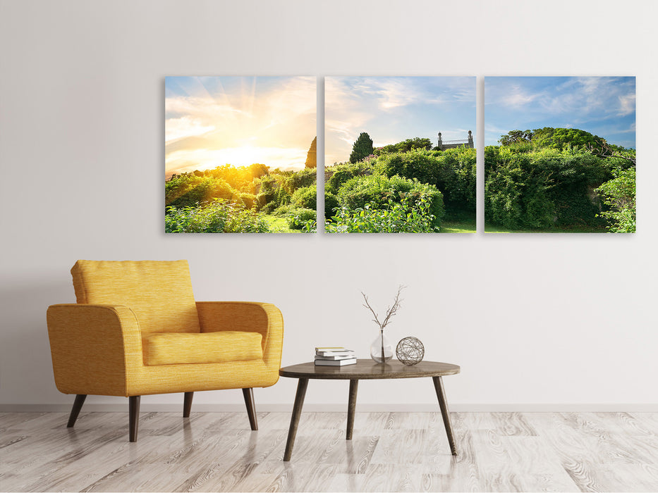 Panoramic 3-piece canvas picture Sunrise in the park