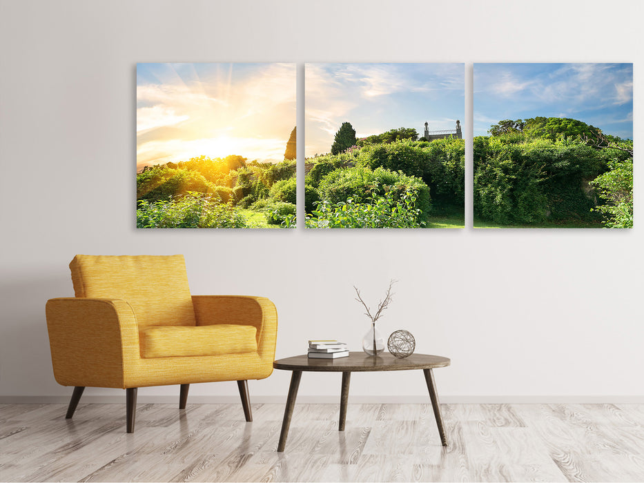 Panoramic 3-piece canvas picture Sunrise in the park