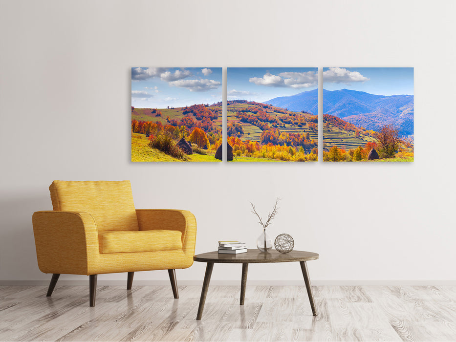 Panoramic 3-piece canvas picture Autumnal mountain landscape