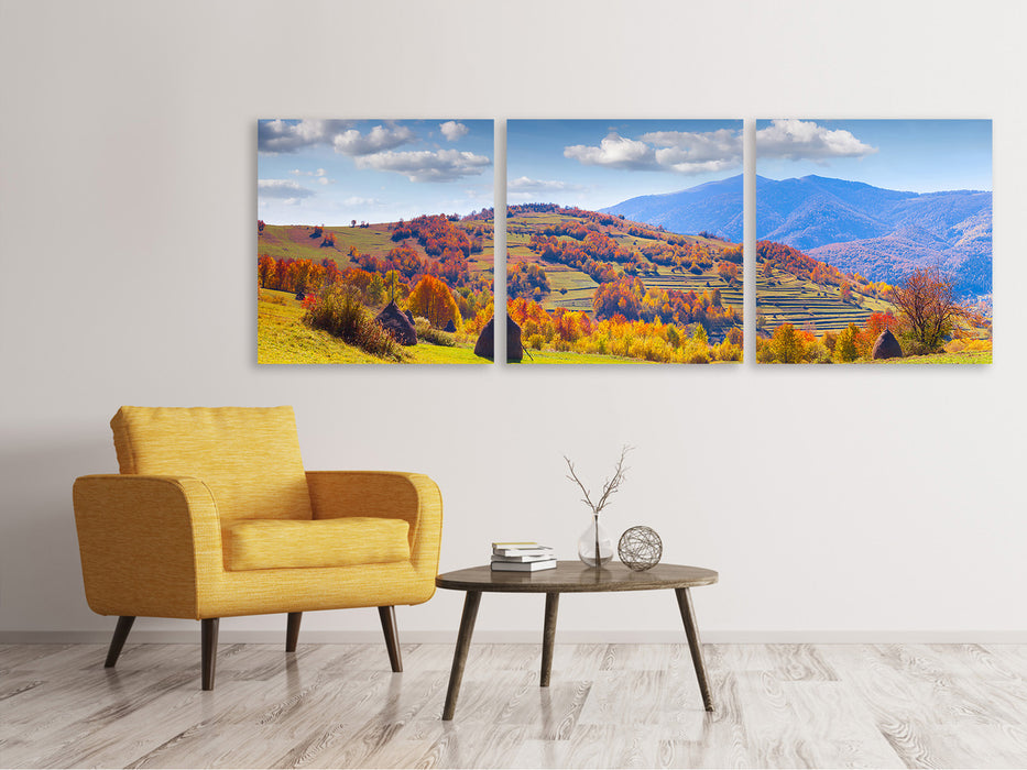 Panoramic 3-piece canvas picture Autumnal mountain landscape