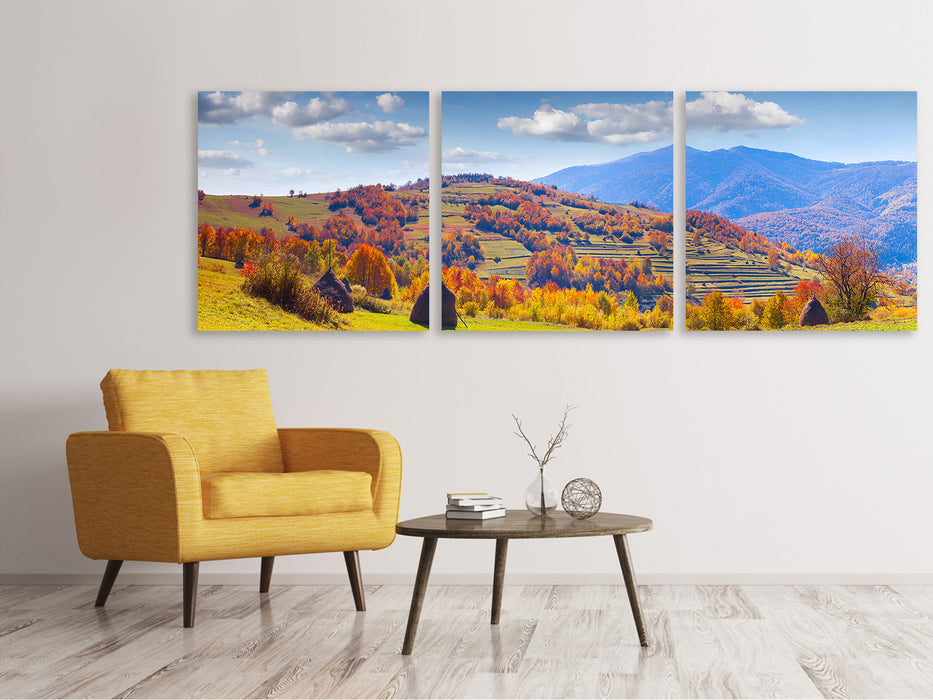 Panoramic 3-piece canvas picture Autumnal mountain landscape