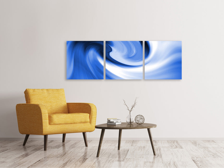 Panoramic 3-Piece Canvas Print Abstract Blue Wave