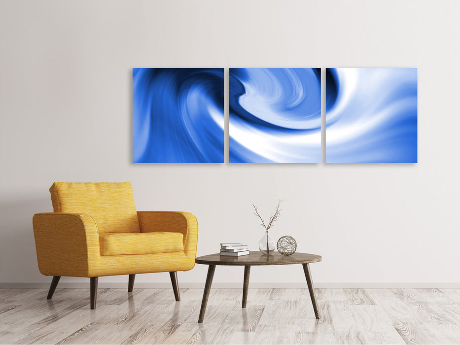 Panoramic 3-Piece Canvas Print Abstract Blue Wave