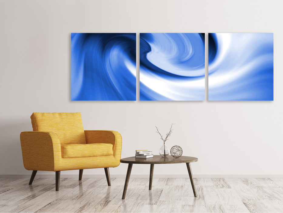 Panoramic 3-Piece Canvas Print Abstract Blue Wave