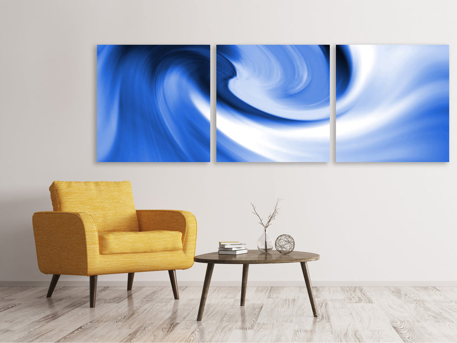 Panoramic 3-Piece Canvas Print Abstract Blue Wave