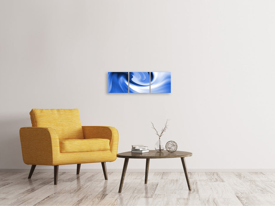 Panoramic 3-Piece Canvas Print Abstract Blue Wave