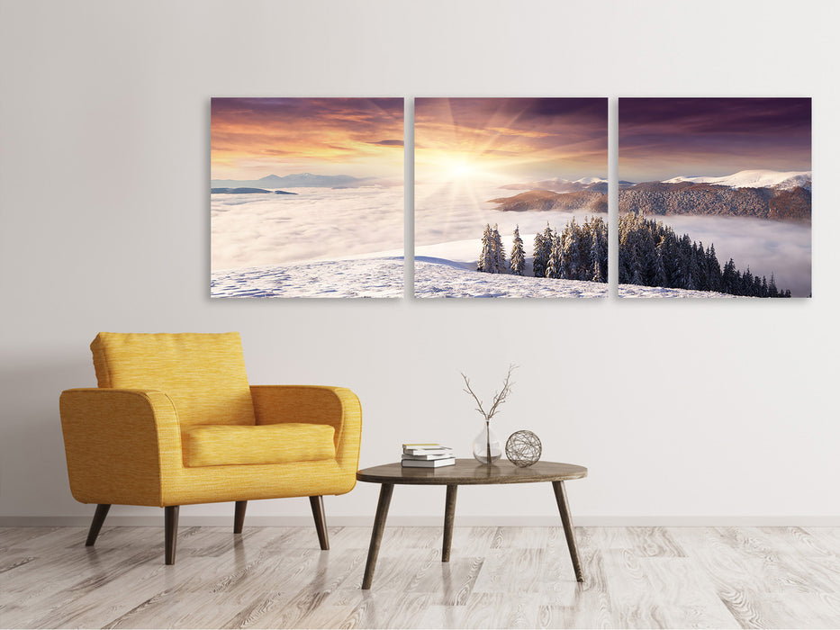 Panorama Leinwandbild 3-teilig Sonnenaufgang Winterlandschaft