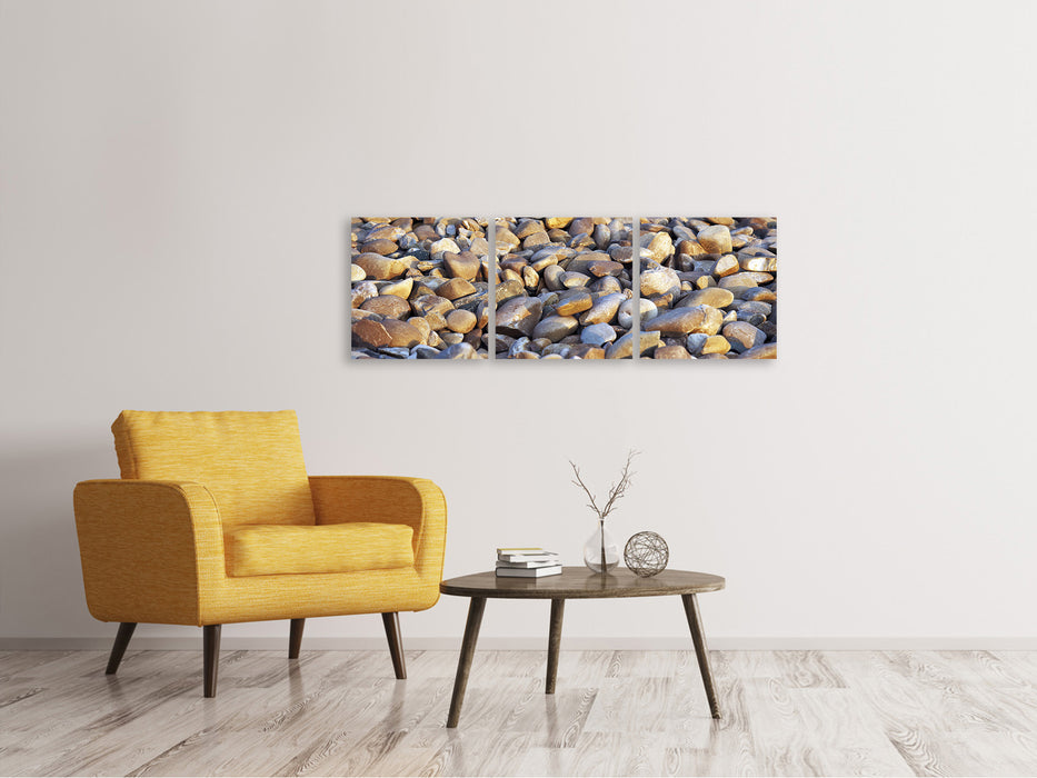 Panoramic 3-piece canvas picture beach stones