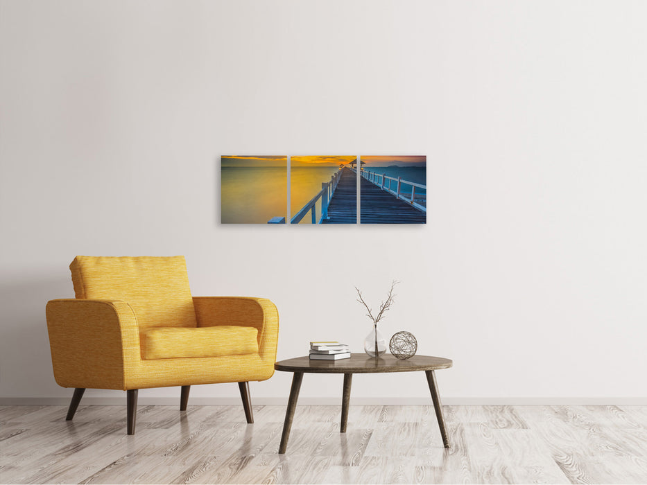 Panorama 3-piece canvas picture A wooden bridge in the Far East