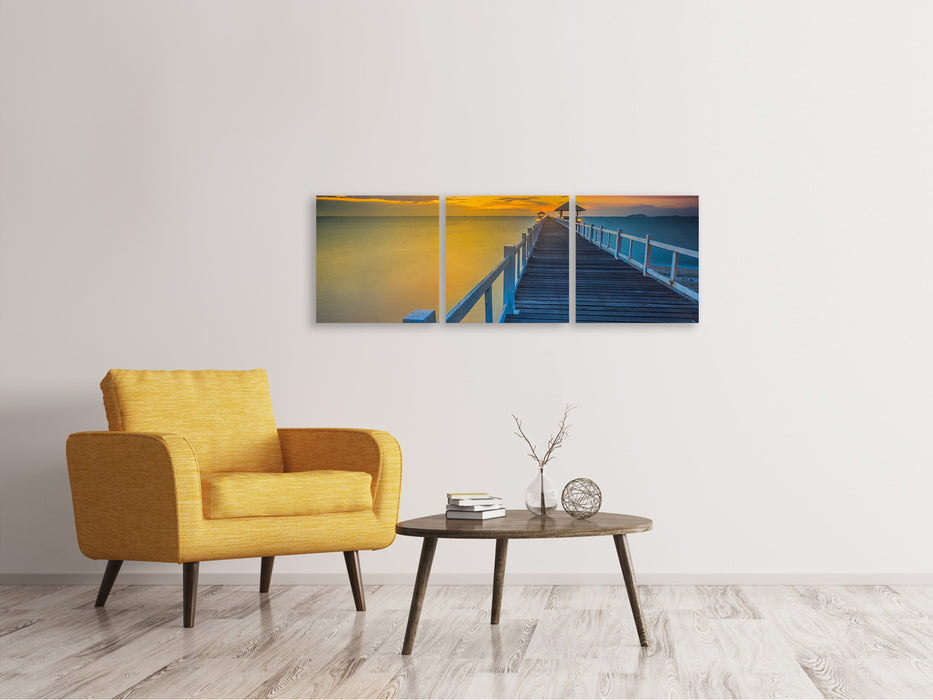 Panorama 3-piece canvas picture A wooden bridge in the Far East