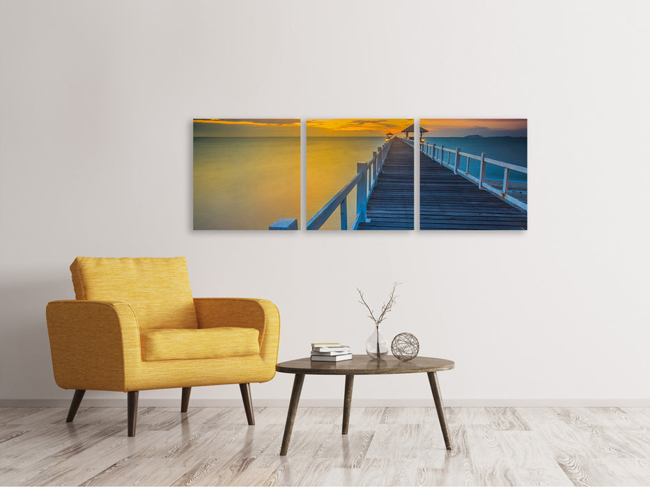 Panorama 3-piece canvas picture A wooden bridge in the Far East