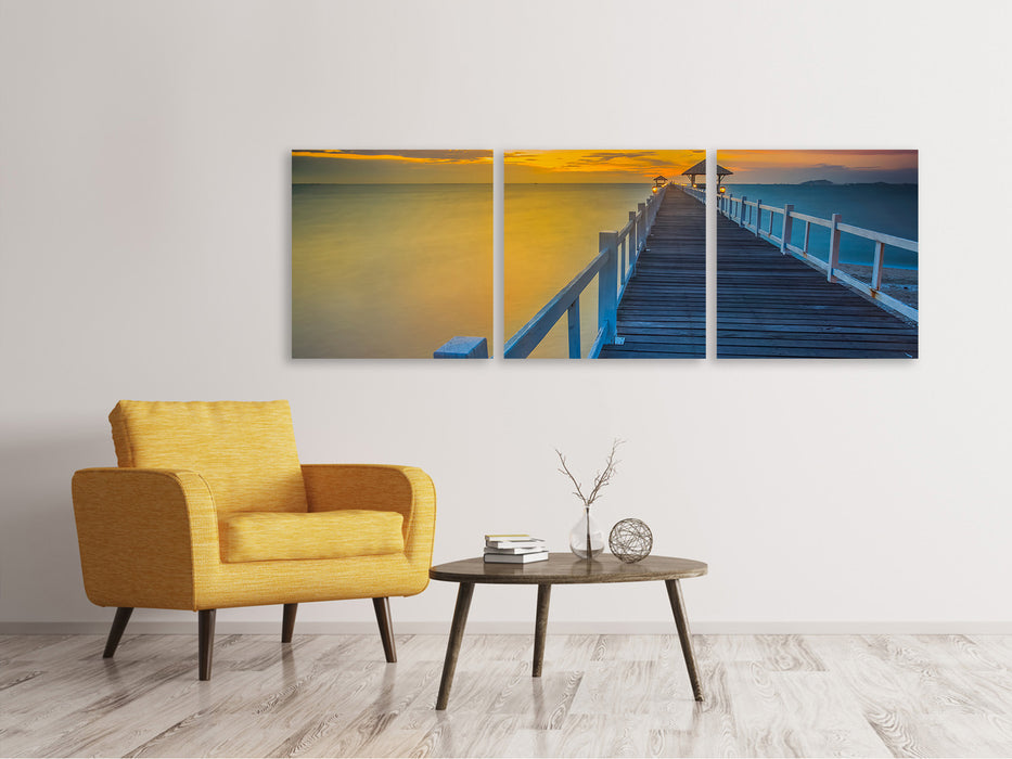 Panorama 3-piece canvas picture A wooden bridge in the Far East