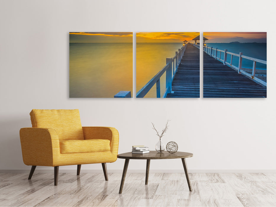 Panorama 3-piece canvas picture A wooden bridge in the Far East