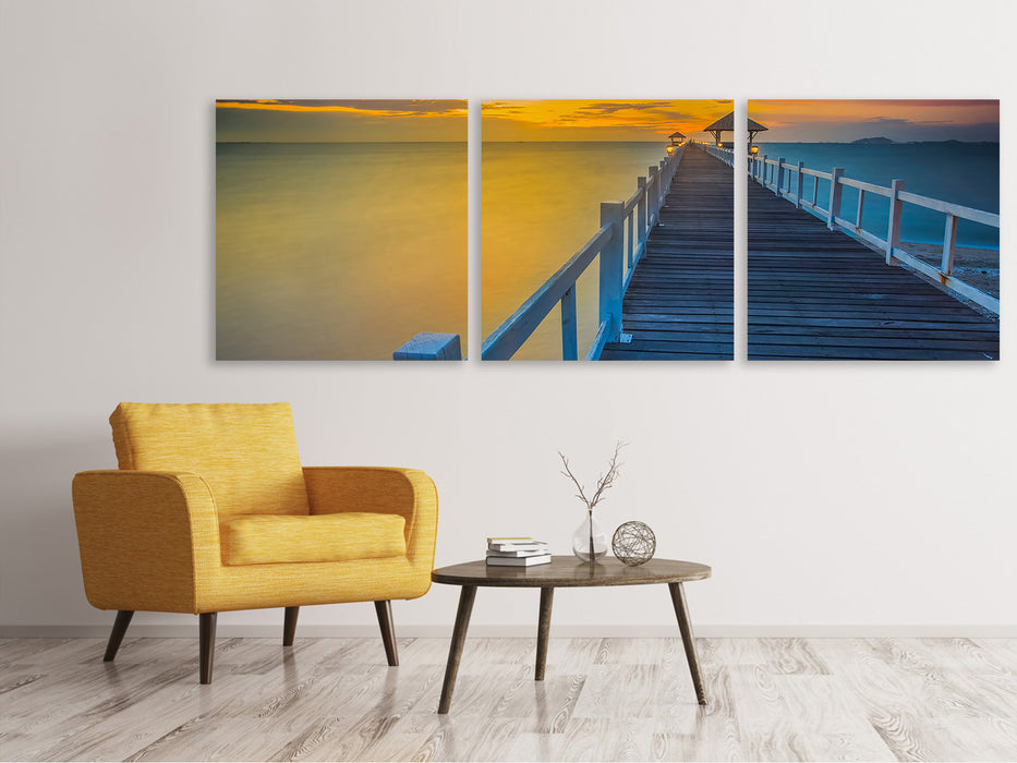 Panorama 3-piece canvas picture A wooden bridge in the Far East