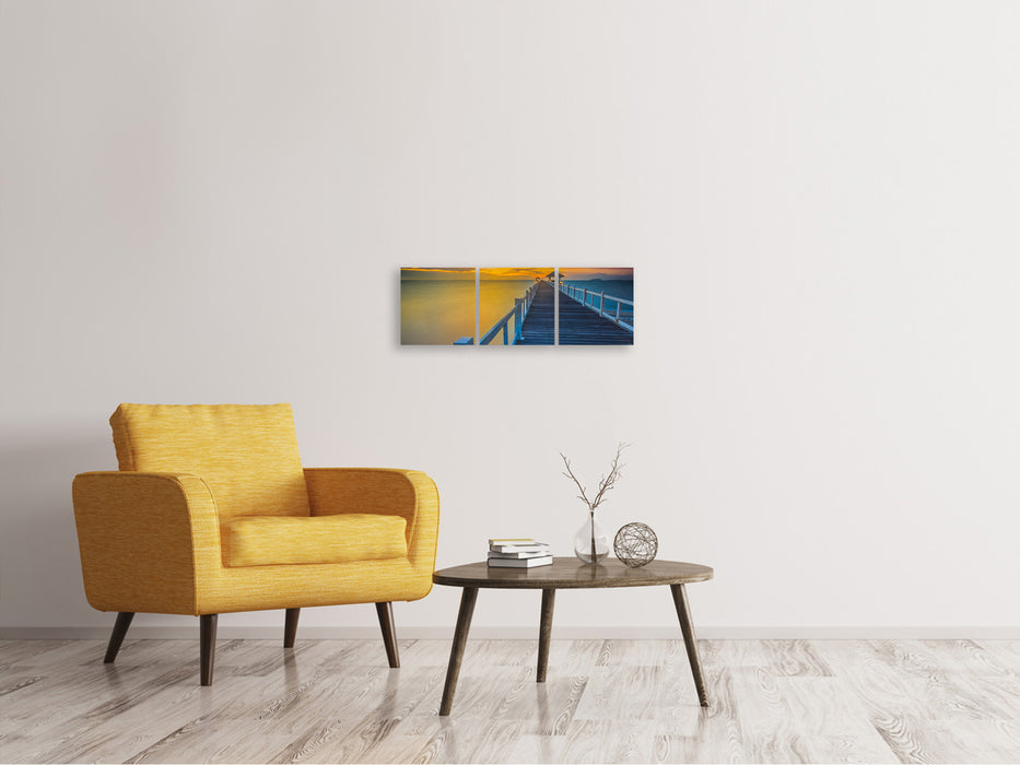 Panorama 3-piece canvas picture A wooden bridge in the Far East