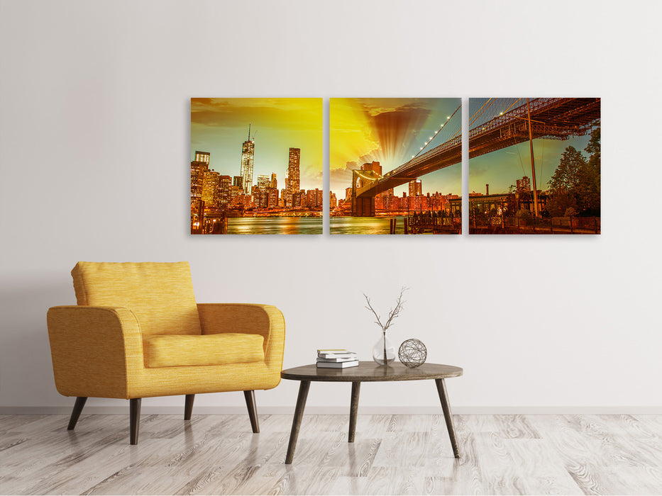 Panorama Leinwandbild 3-teilig Skyline Brooklyn Bridge NY