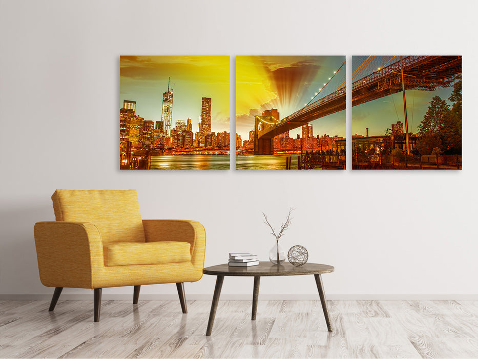 Panorama Leinwandbild 3-teilig Skyline Brooklyn Bridge NY