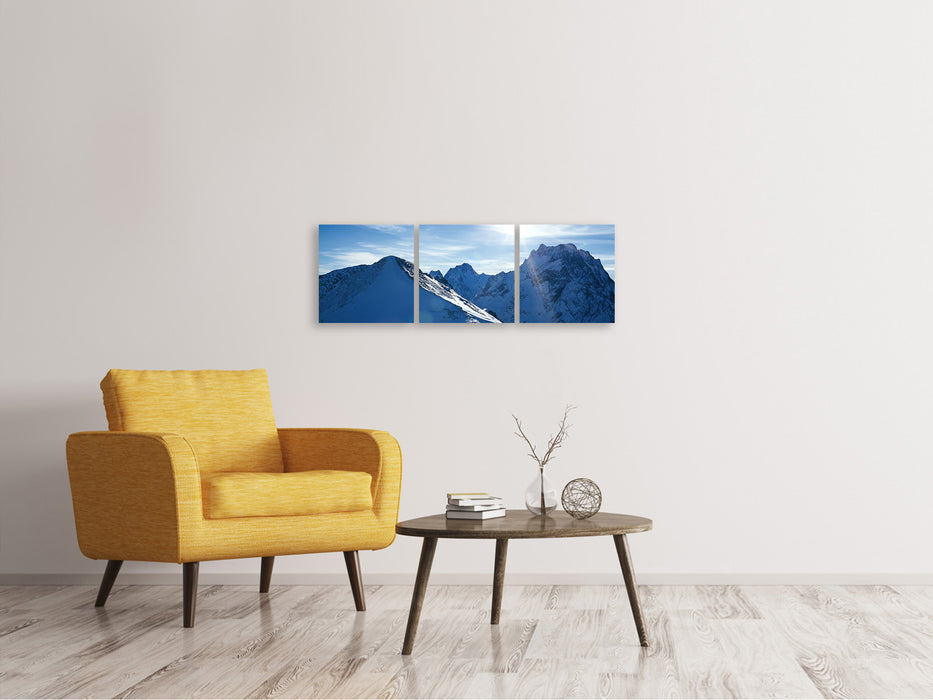 Panoramic 3-piece canvas picture The mountain in the snow