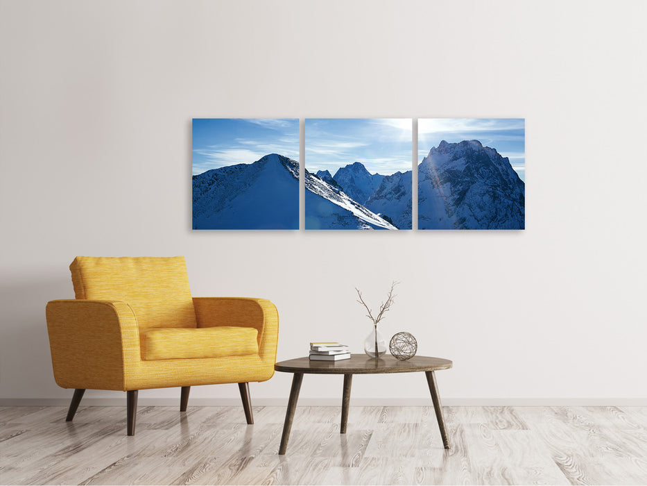 Panoramic 3-piece canvas picture The mountain in the snow