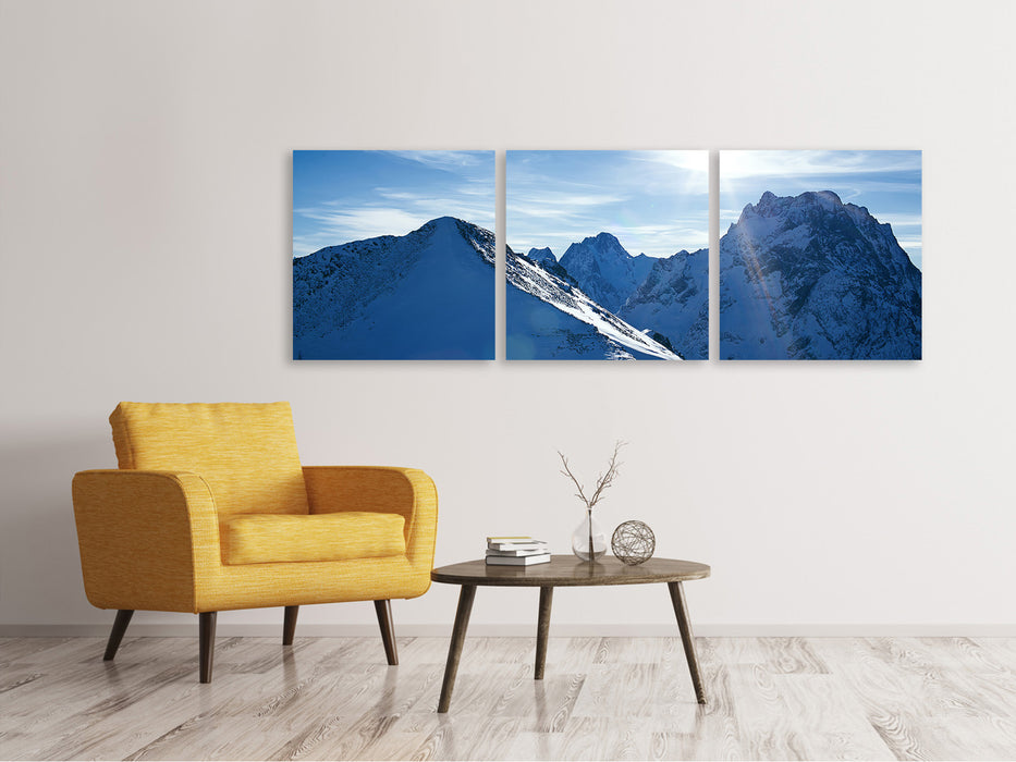 Panoramic 3-piece canvas picture The mountain in the snow