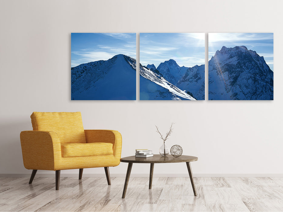 Panoramic 3-piece canvas picture The mountain in the snow