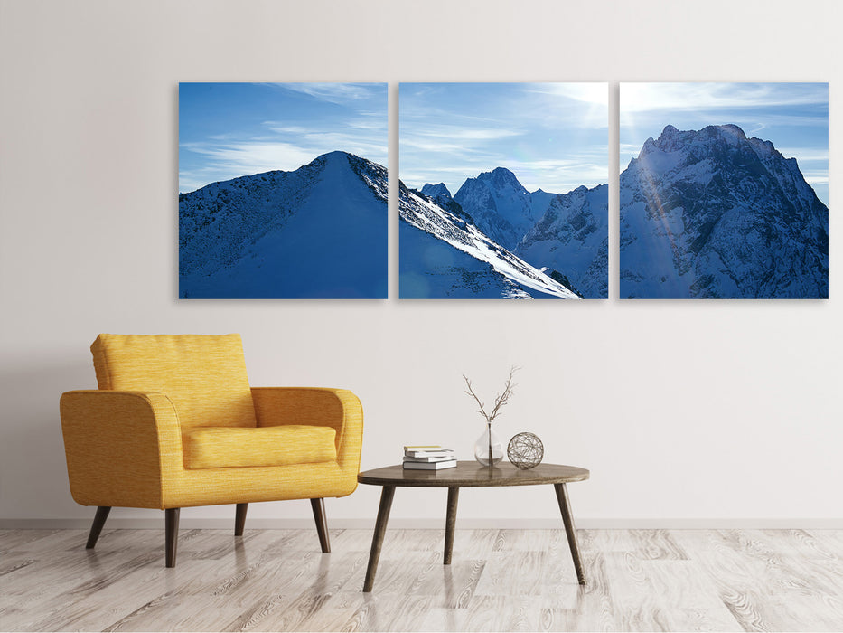 Panoramic 3-piece canvas picture The mountain in the snow