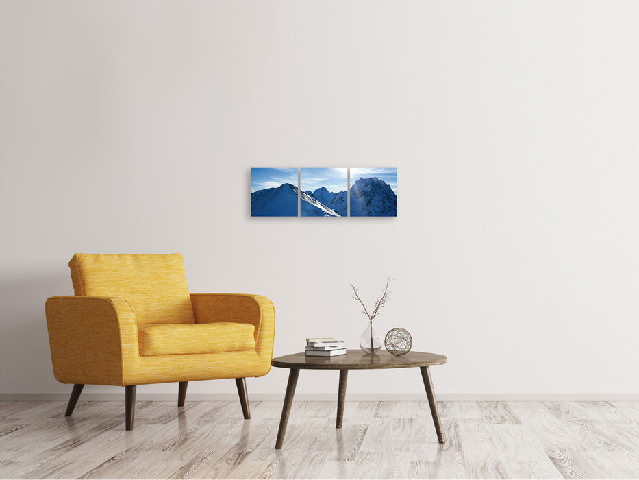 Panoramic 3-piece canvas picture The mountain in the snow