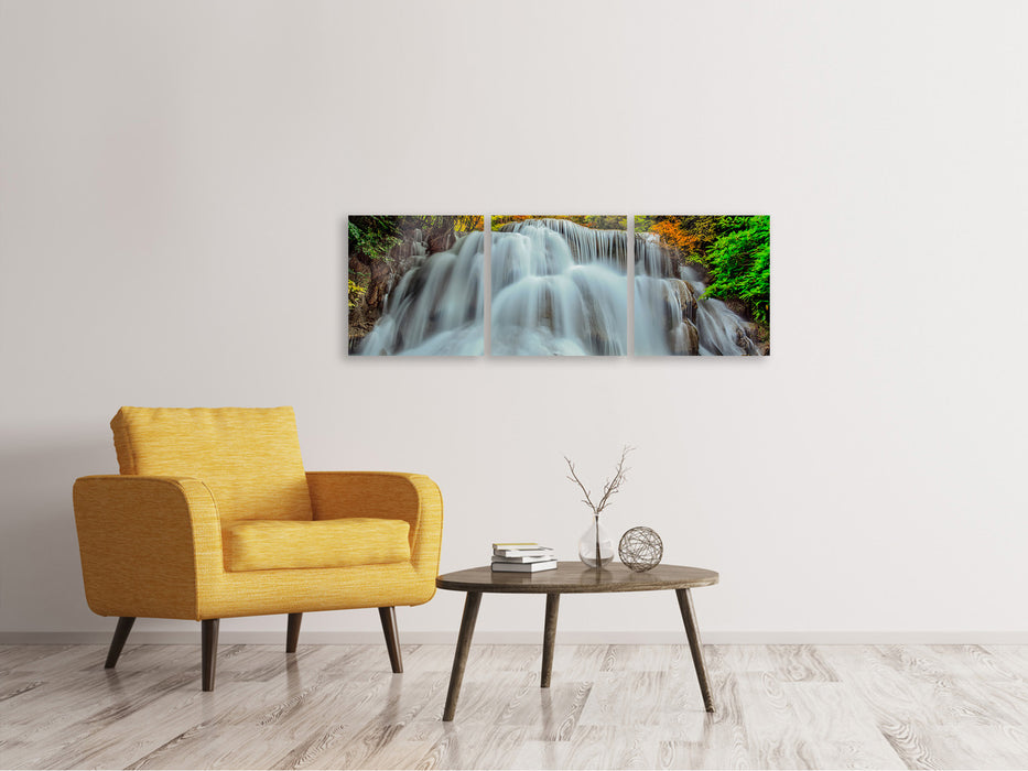 Panoramic 3-piece canvas picture Falling water